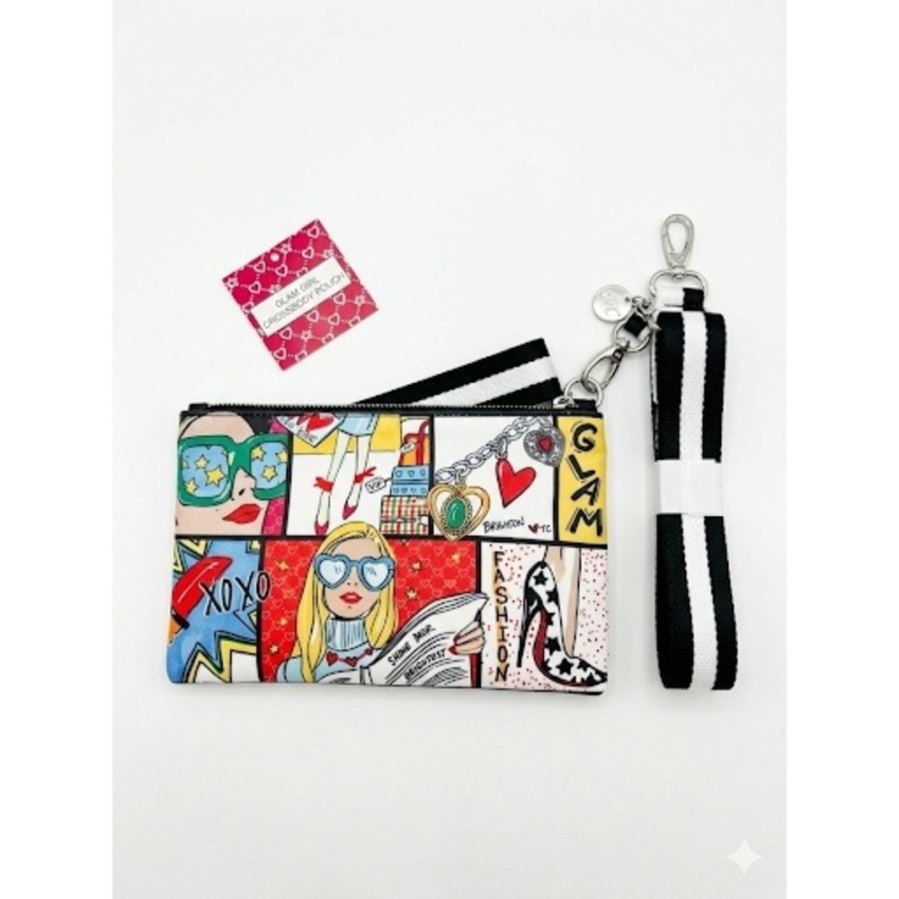 Glam Girl Crossbody Pouch Pop Art Comic Strip Graphic Bag with Striped Strap